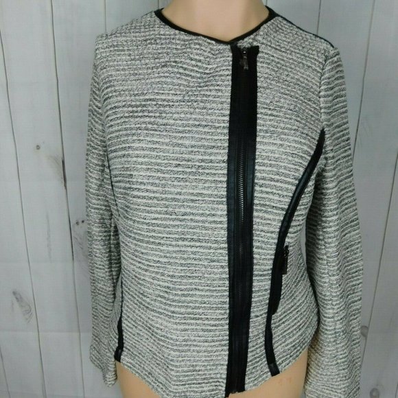 NWT - Lane Bryant Black White Silver Knit Boucle Asymmetric Zip Moto Jacket - 14 - Picture 2 of 7